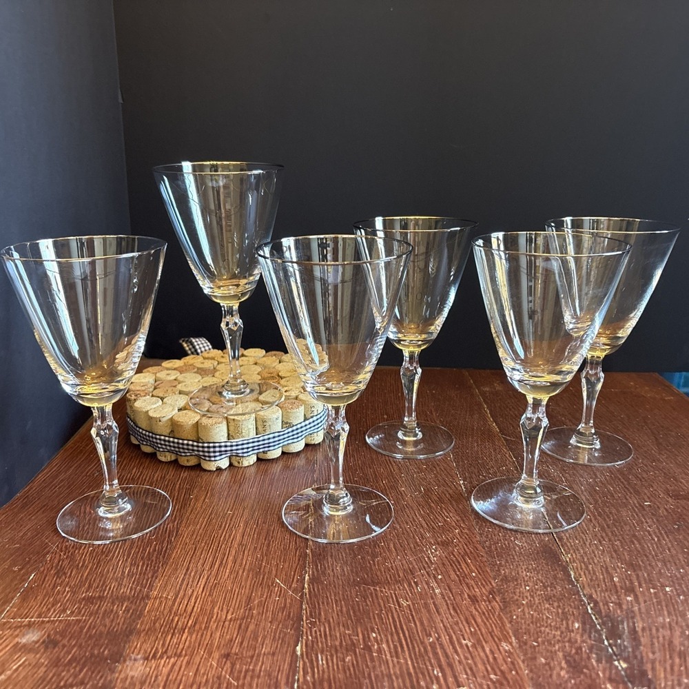 Set of 6 Vintage Fostoria Crystal Water Goblets ENGAGEMENT Platinum Trim
